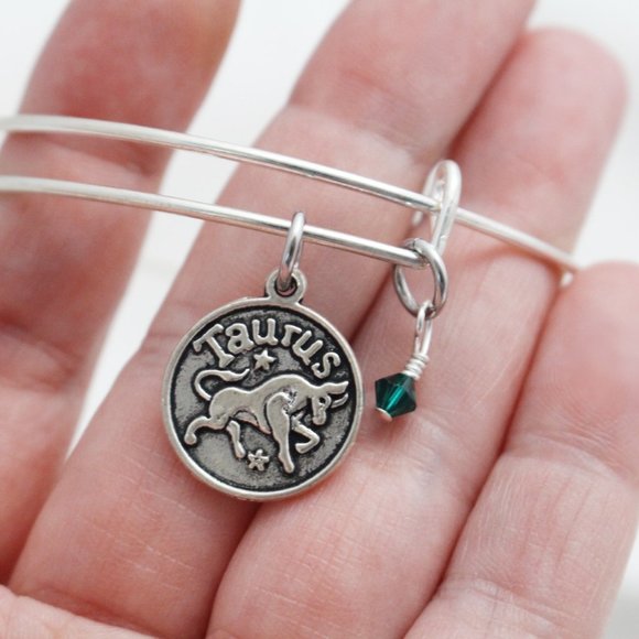 May Taurus Adjustable Charm Bangle - Handmade Zodiac Bracelet - Picture 5 of 11
